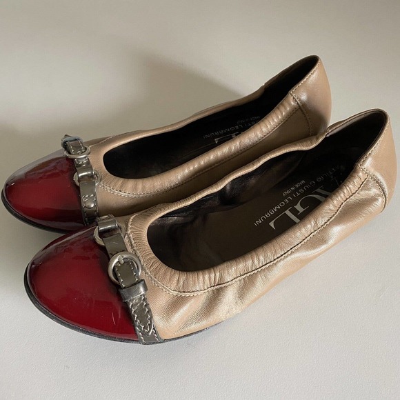 AGL Attilio Giusti Leombruni Ballet Flat Red Cap Toe Beige Leather Class… - Picture 6 of 10